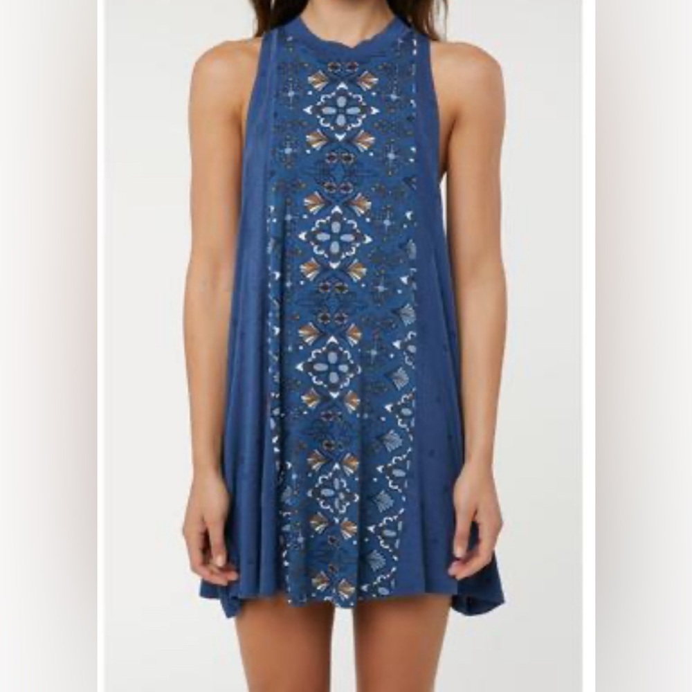 O’Neill Leslie Denim Blue Floral Print Swing Dress Small